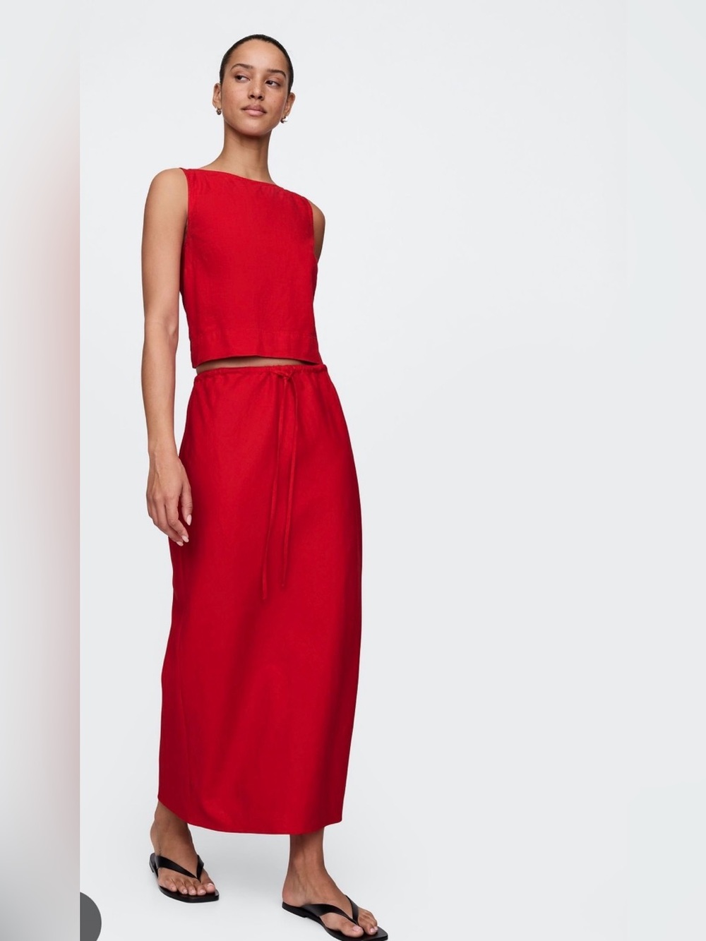 GAP Heavyweight Red Linen Skirt Set Petite Small